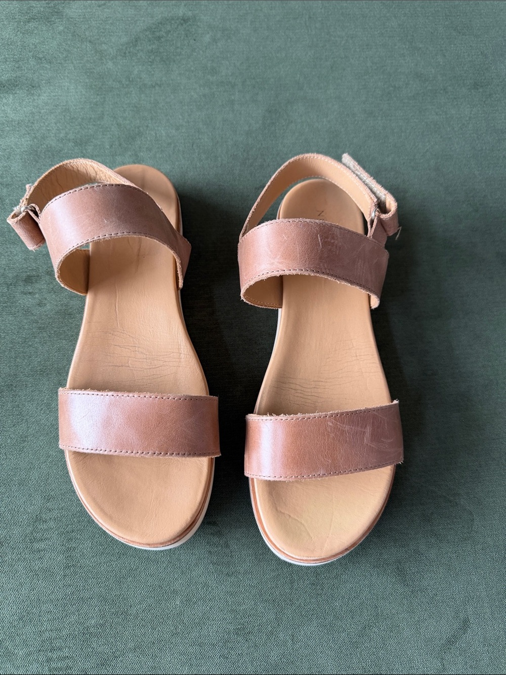 Nisolo Brown Leather Two-Strap Ankle Sandals -Go-To Flatform Sandal 1.0
